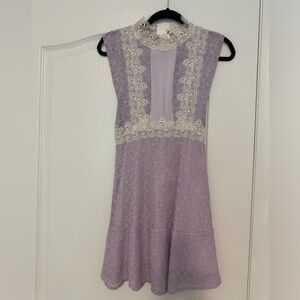 Sandro Paris NWT Textured Lace Trim Sleeveless Zip Up Dress Purple Size 0